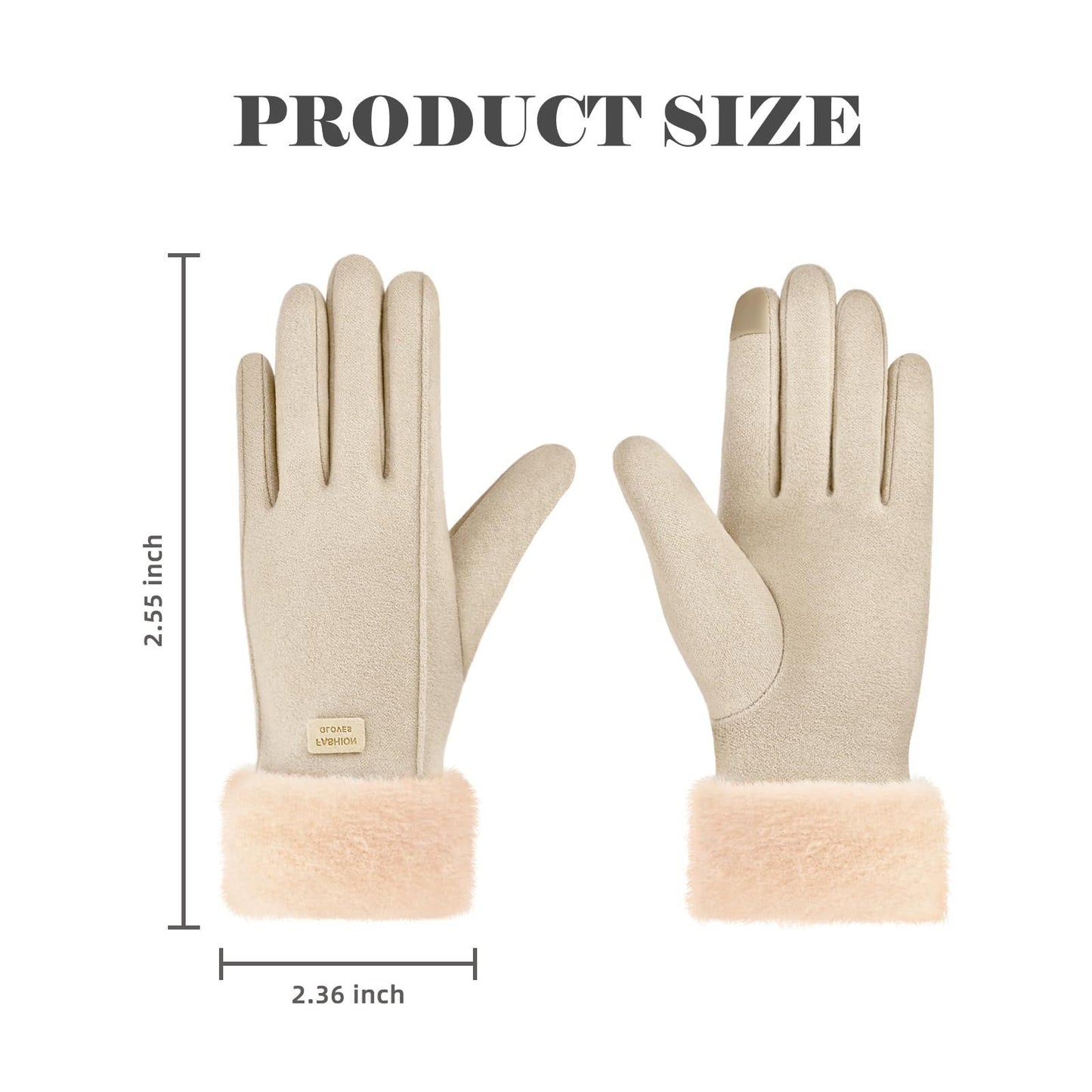 Gloves for Women Girl, Winter Touch Screen, Comfortable and Warm Double-Sided Velvet Lining Thickened Warm Glove,Khaki