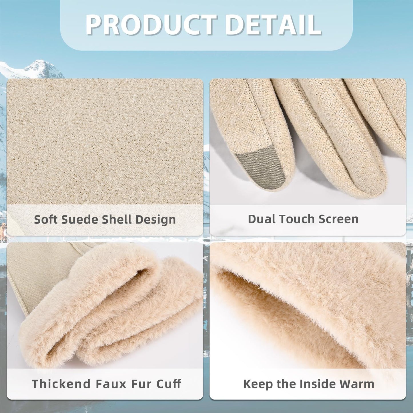 Gloves for Women Girl, Winter Touch Screen, Comfortable and Warm Double-Sided Velvet Lining Thickened Warm Glove,Khaki