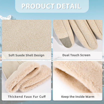 Gloves for Women Girl, Winter Touch Screen, Comfortable and Warm Double-Sided Velvet Lining Thickened Warm Glove,Khaki