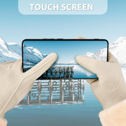 Gloves for Women Girl, Winter Touch Screen, Comfortable and Warm Double-Sided Velvet Lining Thickened Warm Glove,Khaki
