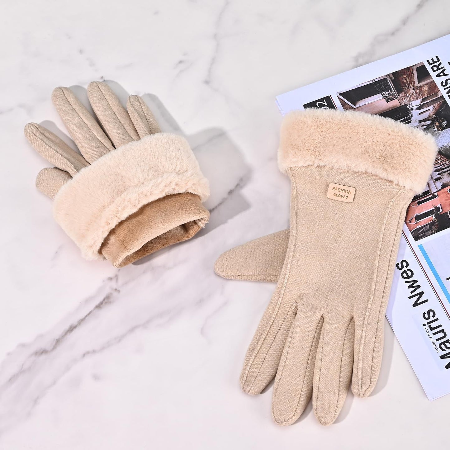 Gloves for Women Girl, Winter Touch Screen, Comfortable and Warm Double-Sided Velvet Lining Thickened Warm Glove,Khaki