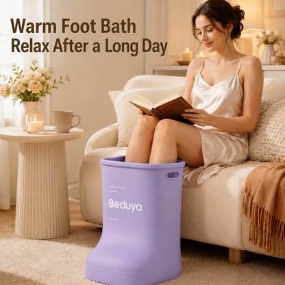 EVA Foot Soaking Bucket with Massage Bottom, Deep Calf Foot Bath Tub for Home Spa, Insulated Warm Foot Soak Basin with Handles, Lightweight Portable Foot Spa Bucket for Adults (Khaki Beige)