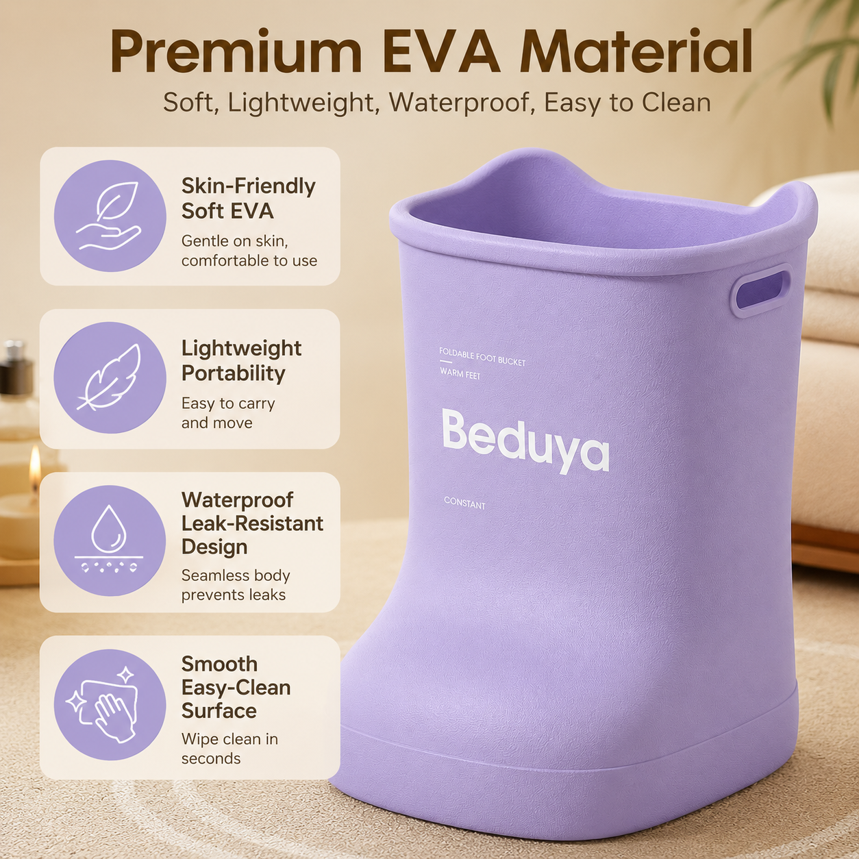 EVA Foot Soaking Bucket with Massage Bottom, Deep Calf Foot Bath Tub for Home Spa, Insulated Warm Foot Soak Basin with Handles, Lightweight Portable Foot Spa Bucket for Adults (Khaki Beige)