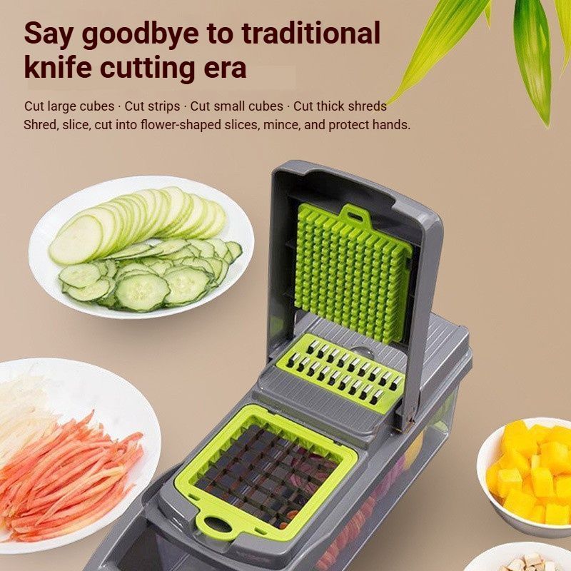 16-in-1 Vegetable Chopper (11 Blades+Spoon-shaped Tool)