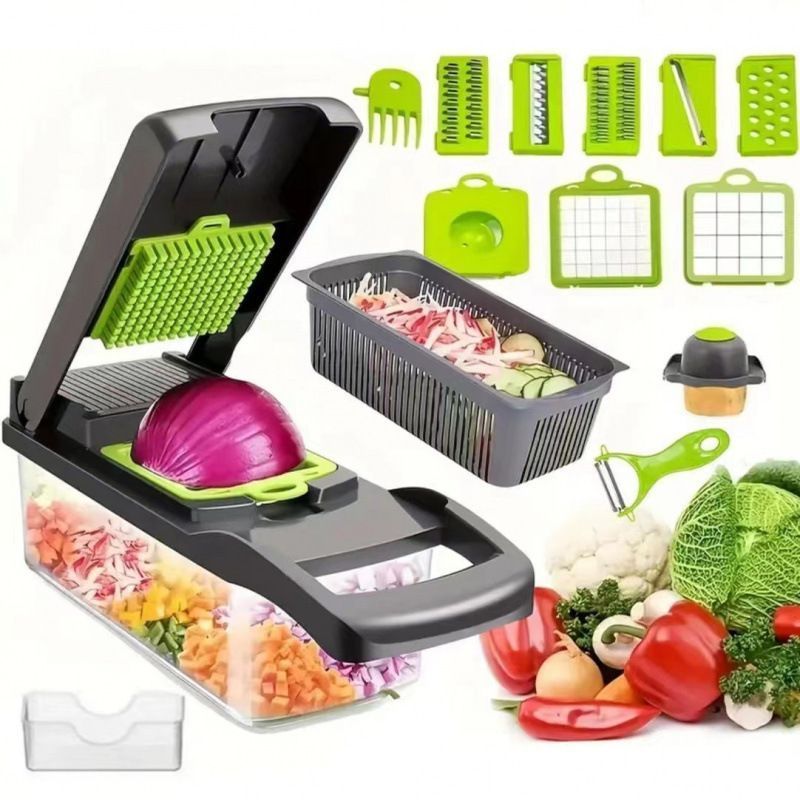 16-in-1 Vegetable Chopper (11 Blades+Spoon-shaped Tool)