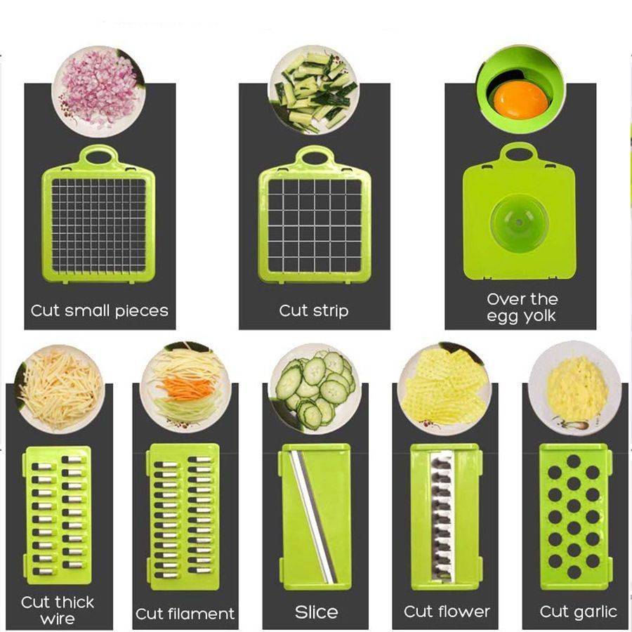 16-in-1 Vegetable Chopper (3 Blades+Spoon-shaped Tool)