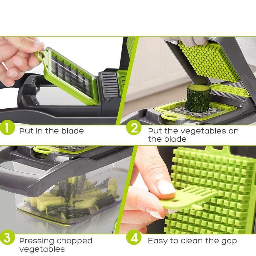 16-in-1 Vegetable Chopper (3 Blades+Spoon-shaped Tool)
