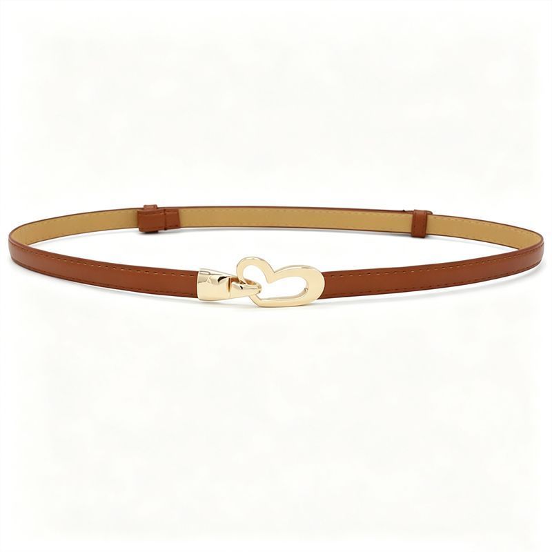 2-Pack Camel-Colour Adjustable Skinny Belt with Heart Buckle