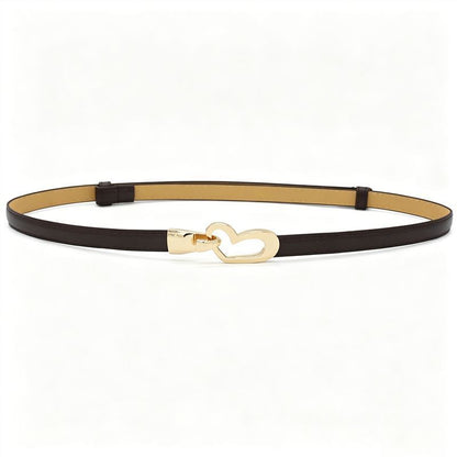 2-Pack Camel-Colour Adjustable Skinny Belt with Heart Buckle