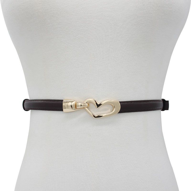 2-Pack Camel-Colour Adjustable Skinny Belt with Heart Buckle