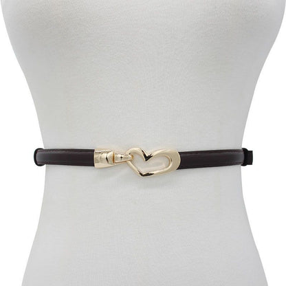 2-Pack Camel-Colour Adjustable Skinny Belt with Heart Buckle