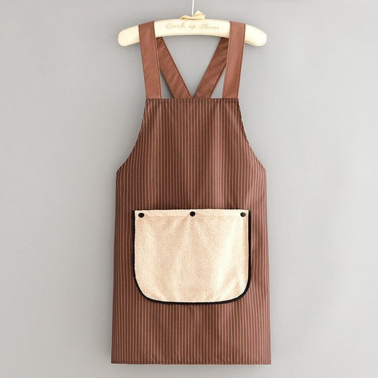2-Pack Khaki Waterproof Aprons with Detachable Hand Towels