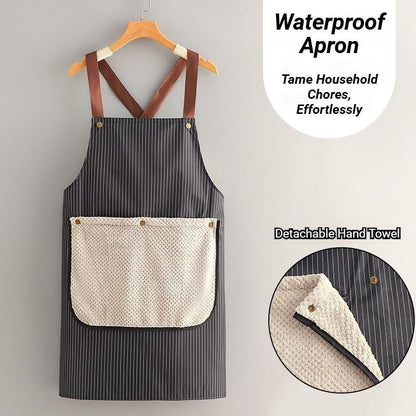 2-Pack Navy-Blue Waterproof Aprons with Detachable Hand Towels