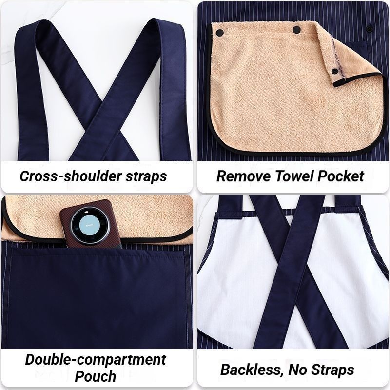 2-Pack Navy-Blue Waterproof Aprons with Detachable Hand Towels