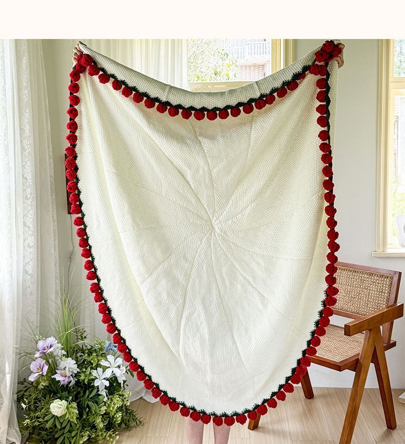 52 Pink Flowers Beige Blanket Diameter Approximately 110CM