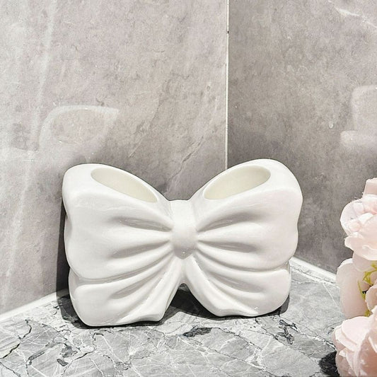 Bowknot Double‑Slot Toothbrush Storage Holder - white