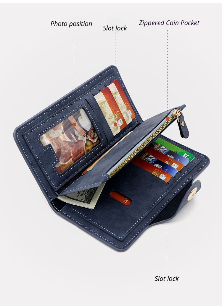 F309-12 Black Matte Long Wallet with Zipper and Magnet 2-Pack
