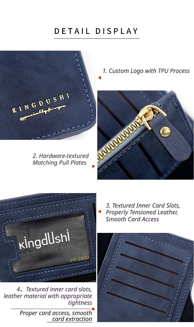 F309-12 Blue Matte Long Wallet with Zipper and Magnet 2-Pack