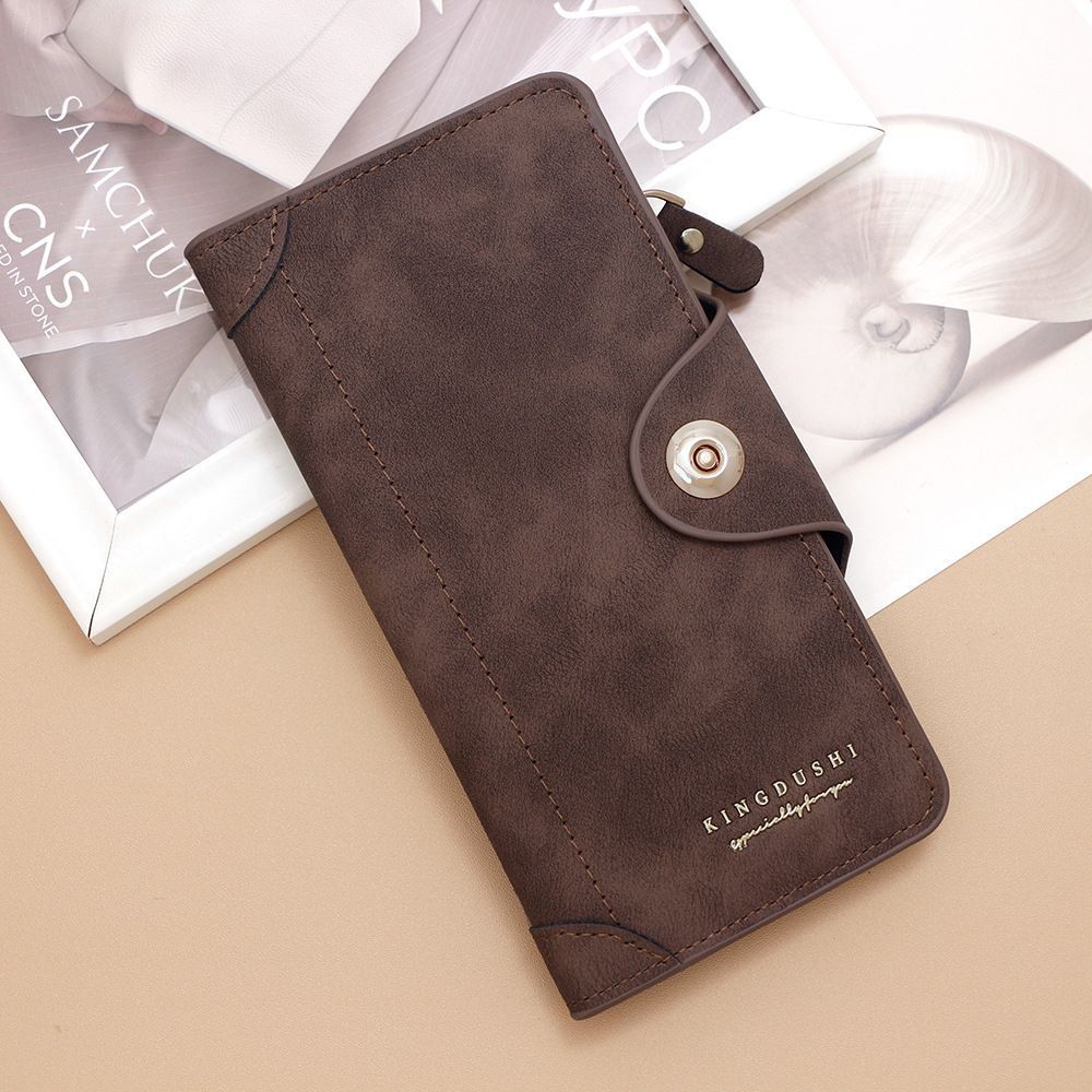 F309-12 Dark Brown Matte Long Wallet with Zipper and Magnet 2-Pack