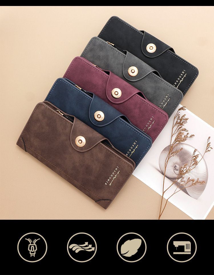 F309-12 Dark Brown Matte Long Wallet with Zipper and Magnet 2-Pack