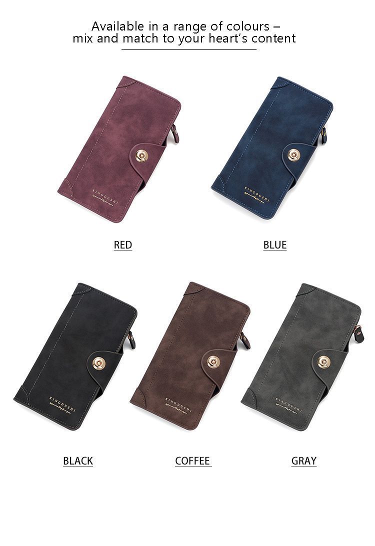 F309-12 Gray Matte Long Wallet with Zipper and Magnet 2-Pack