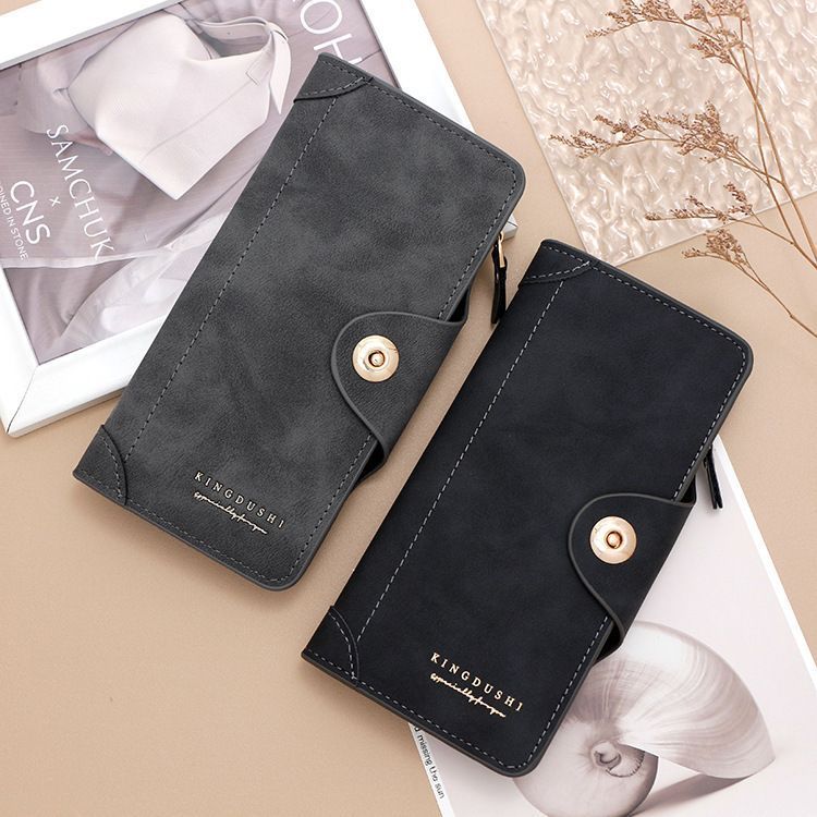 F309-12 Gray Matte Long Wallet with Zipper and Magnet 2-Pack
