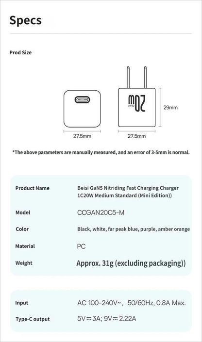 GaN5 Fast charging charger mini 1C 20W-Blue