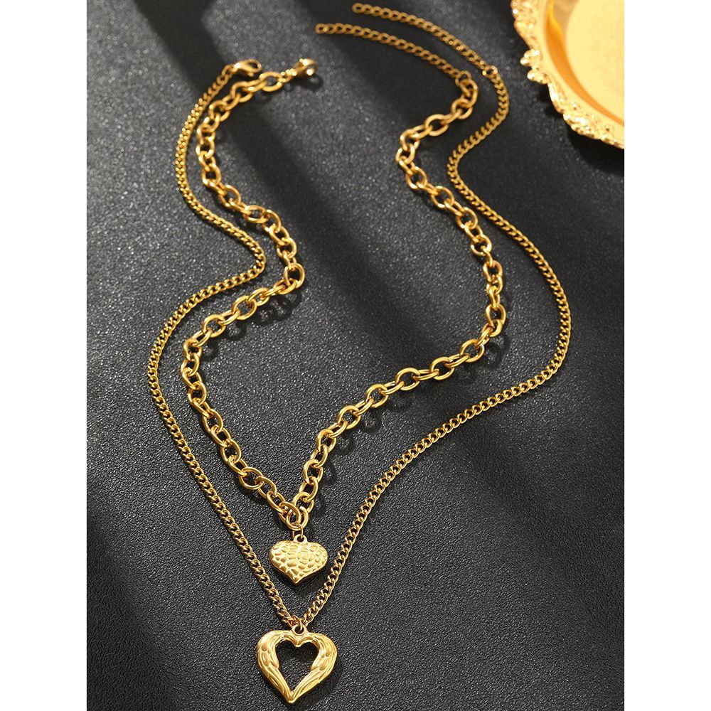 Gold Stainless Steel Angel Wing Heart Pendant Necklace 2-Pack C7247