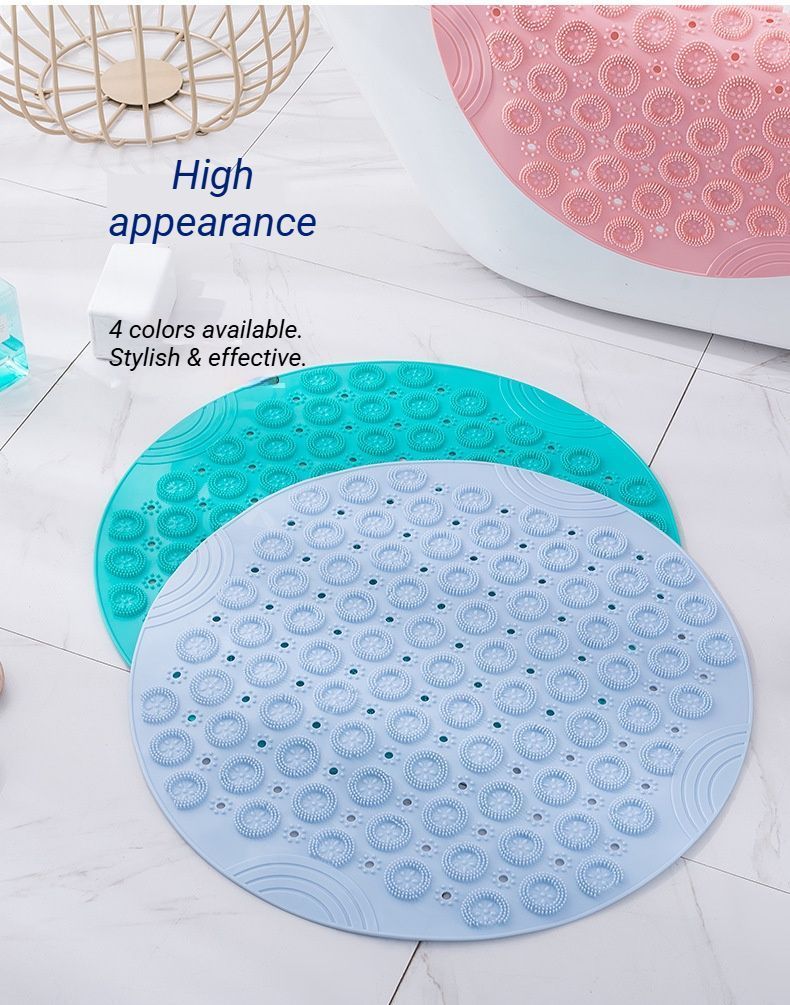 Gray Round Non-Slip Massage Bath Mat 30×30cm