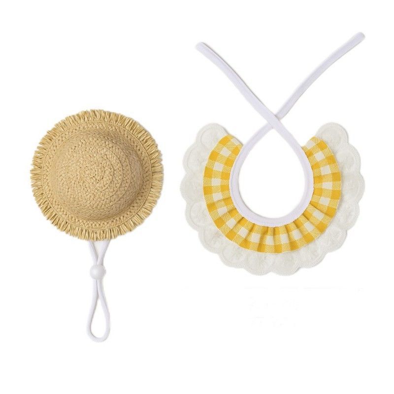 Straw Hat And Yellow Lace Bib
