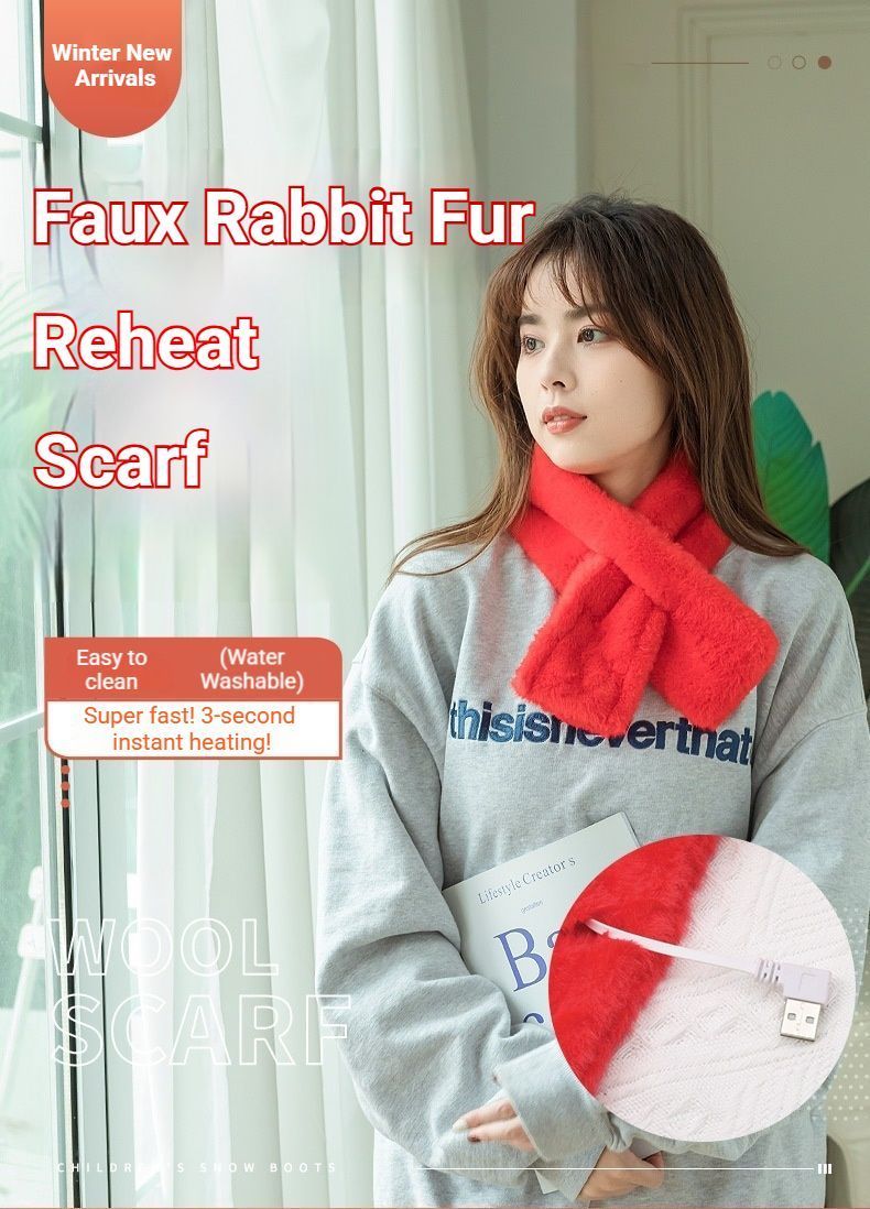 Winter Imitation Rabbit Fur USB Heated Scarf Beige