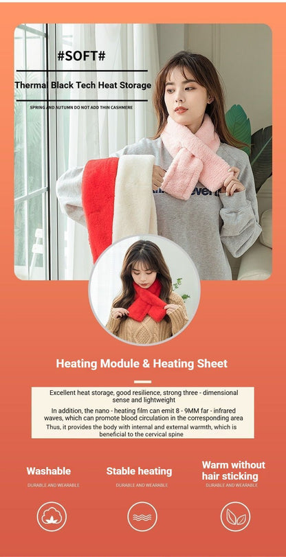 Winter Imitation Rabbit Fur USB Heated Scarf Beige