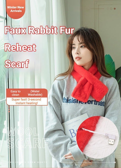 Winter Imitation Rabbit Fur USB Heated Scarf Pink-Gift Box Edition