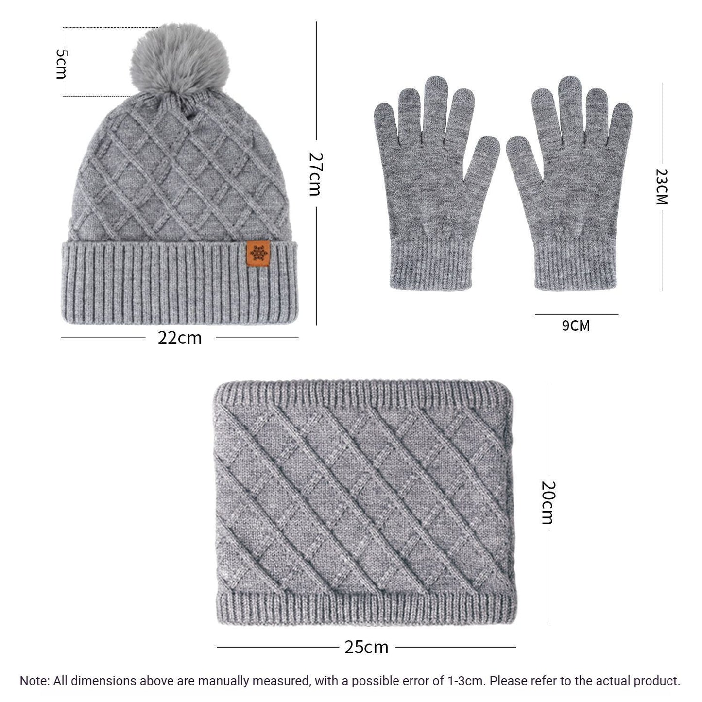 Women Milky-White Argyle 3-Piece Set-Hat Scarf and Gloves