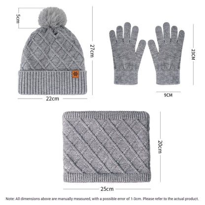 Women Milky-White Argyle 3-Piece Set-Hat Scarf and Gloves