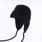 Women Plain Aviator Hat with Earflaps Black