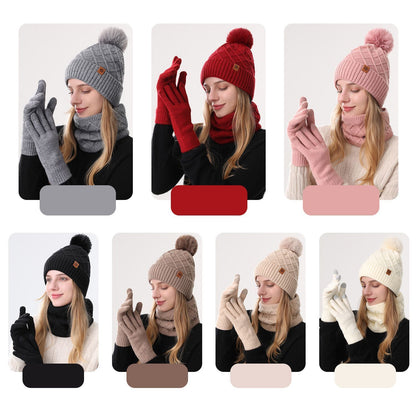 Women Red Argyle 3-Piece Set-Hat Scarf and Gloves