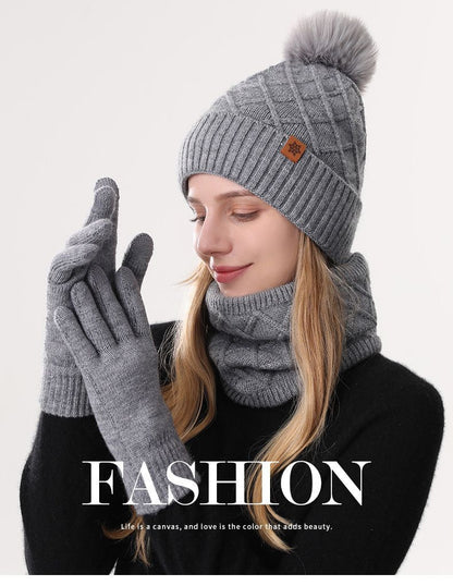 Women Red Argyle 3-Piece Set-Hat Scarf and Gloves
