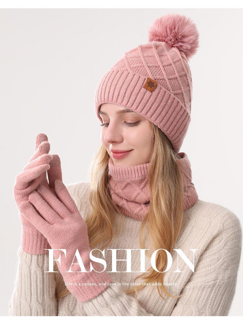 Women Red Argyle 3-Piece Set-Hat Scarf and Gloves