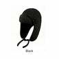 Women Sherpa Aviator Beanie - Warm Earflap Knit Hat Black