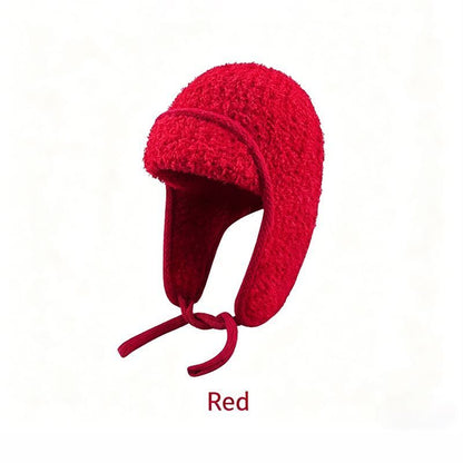 Women Sherpa Aviator Beanie - Warm Earflap Knit Hat Black