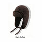 Women Sherpa Aviator Beanie - Warm Earflap Knit Hat Dark Coffee