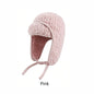 Women Sherpa Aviator Beanie - Warm Earflap Knit Hat Pink