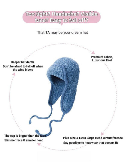 Women Sherpa Aviator Beanie - Warm Earflap Knit Hat Red