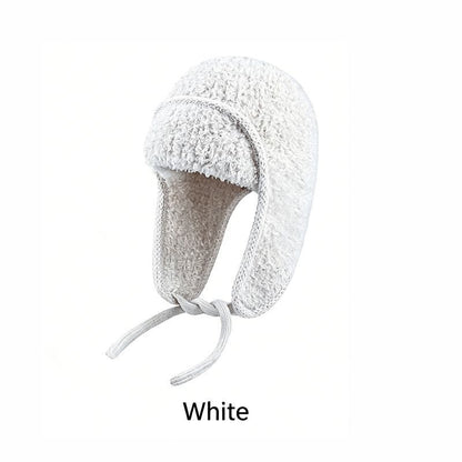 Women Sherpa Aviator Beanie - Warm Earflap Knit Hat White