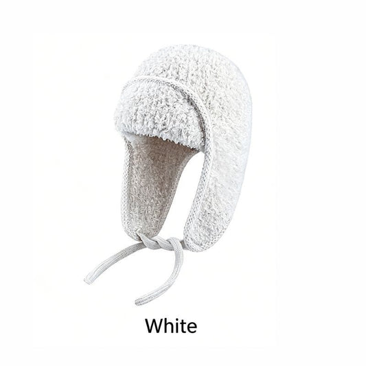 Women Sherpa Aviator Beanie - Warm Earflap Knit Hat White