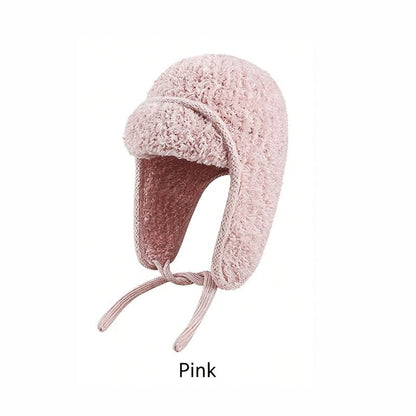 Women Sherpa Aviator Beanie - Warm Earflap Knit Hat White