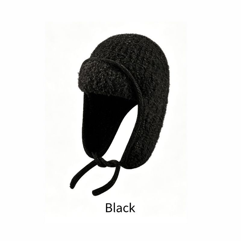 Women Sherpa Aviator Beanie - Warm Earflap Knit Hat White