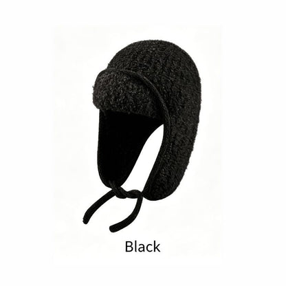 Women Sherpa Aviator Beanie - Warm Earflap Knit Hat White