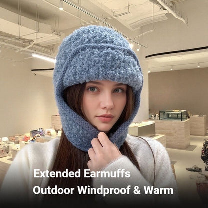 Women Sherpa Aviator Beanie - Warm Earflap Knit Hat White